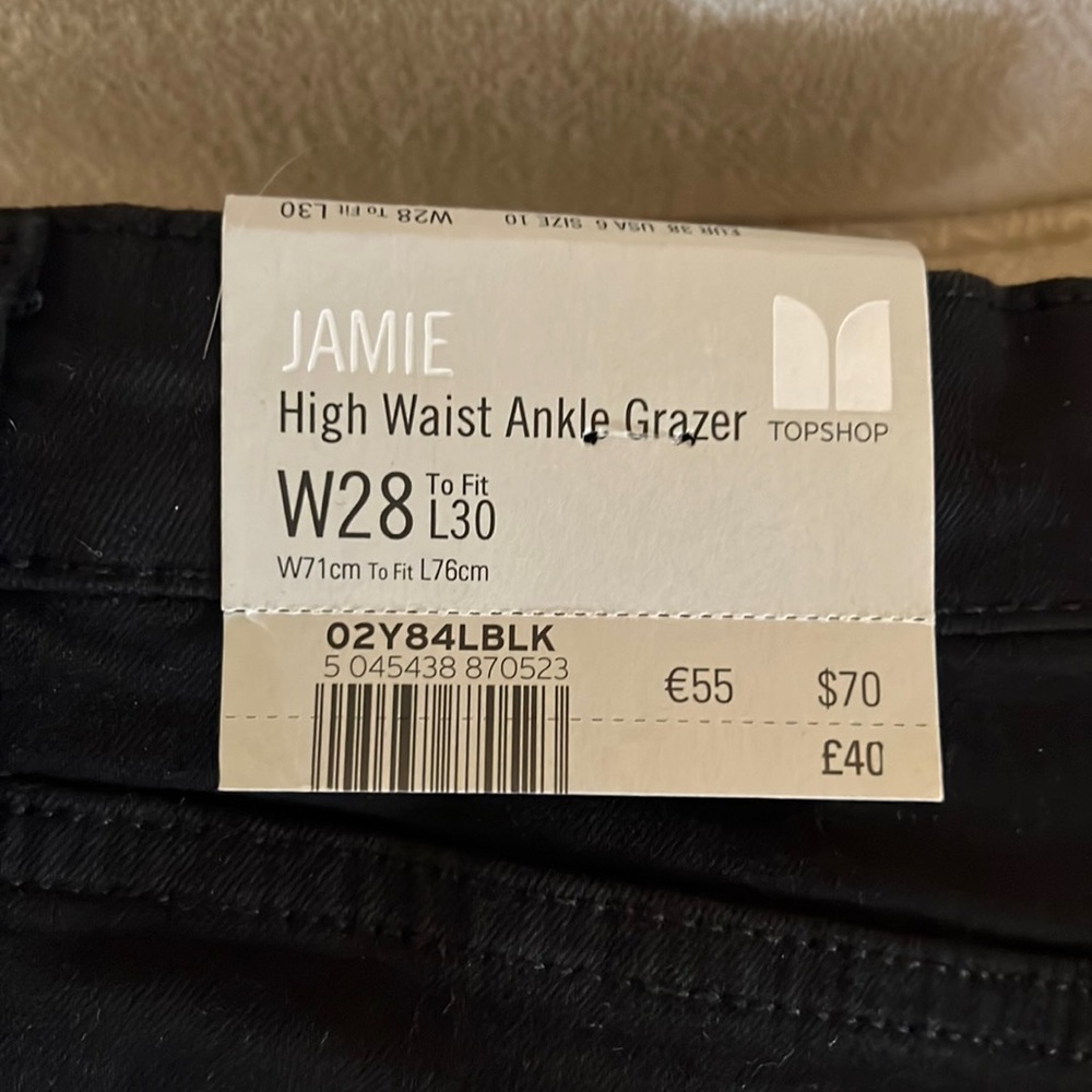 Topshop jamie high waist ankle grazer cropped black jeans 28 NWT